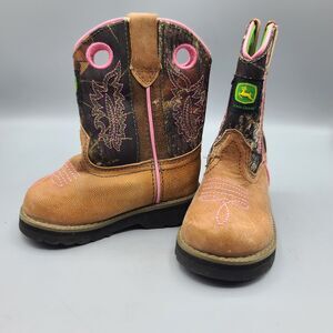 John Deere Infants Girl’s Camo Western Pink Trim 4.5M Cowgirl Boot